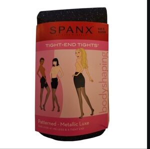 Spanx Body Shaping Tight-End Tights Black & Silver Metallic Luxe Size E NEW $32